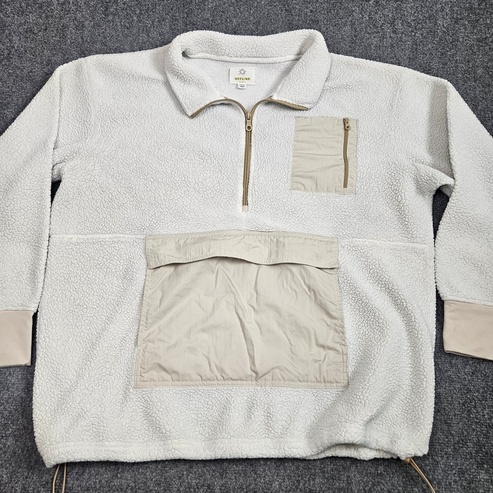 Offline By Aerie Sherpa Pullover Size XL Cream Quarter Zip Cozy Minimal‎ Lounge